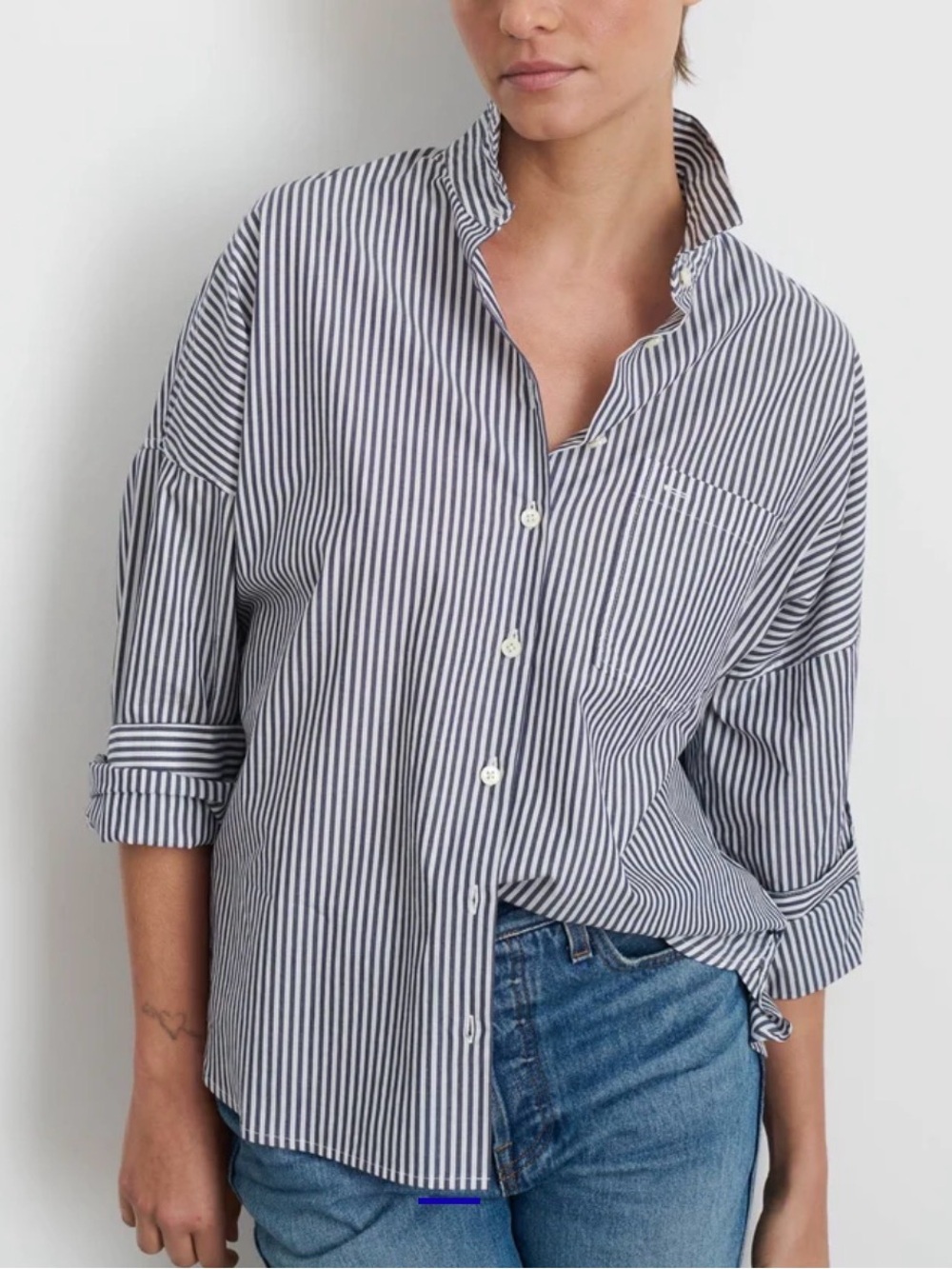 Alex Mill Jo Shirt 100% Cotton Striped Poplin Button-Up Shirt sz L